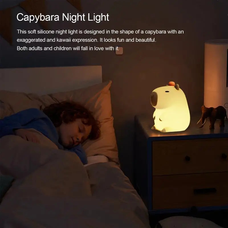 Adorable Cartoon Capybara Silicone Night Light | USB Rechargeable Dimming Sleep Lamp for Kids' Room Decor