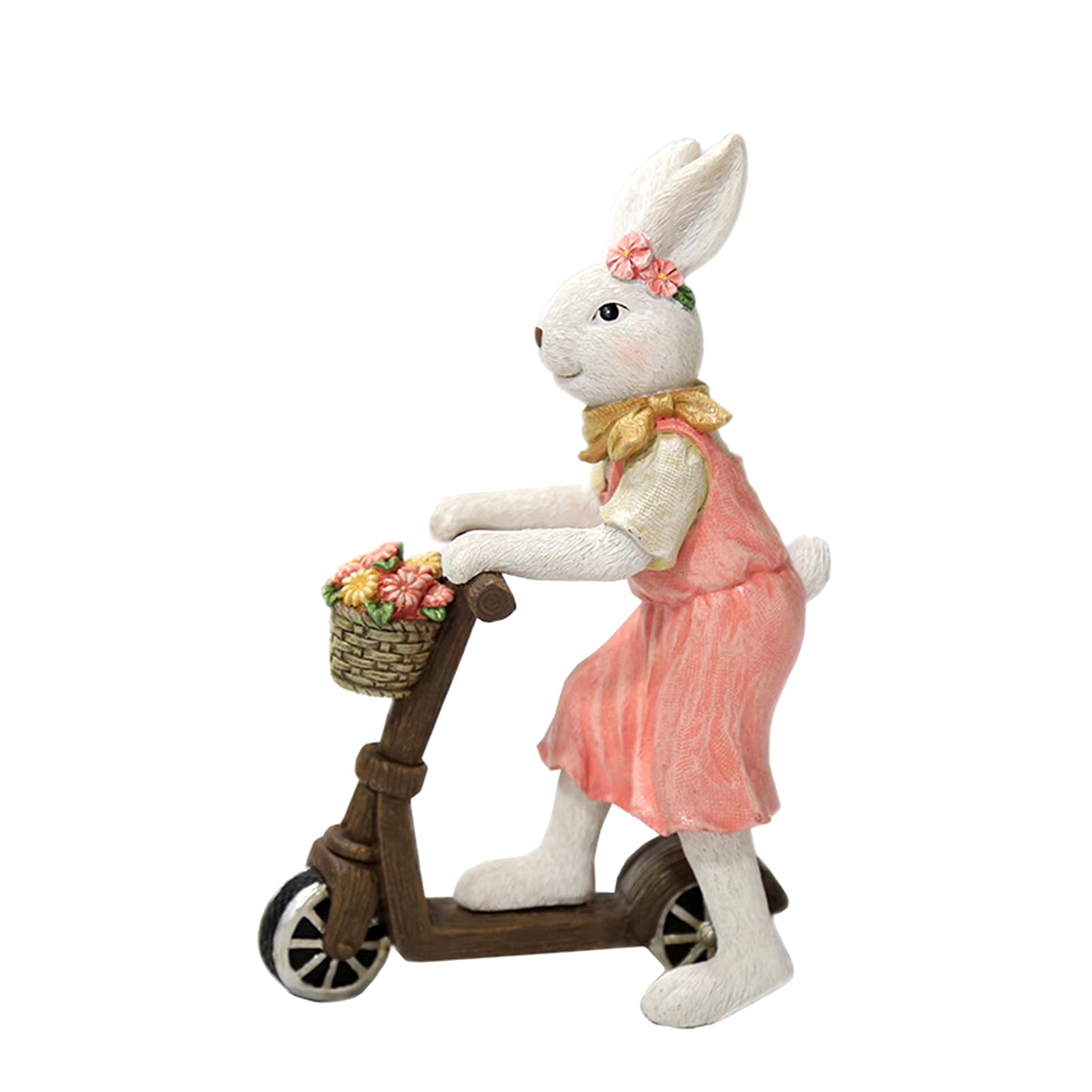 Easter Bunny Scooter Figurine - Retro Rabbit Couple Resin Craft, Rustic Spring Decoration for Tabletop, Safe and Durable