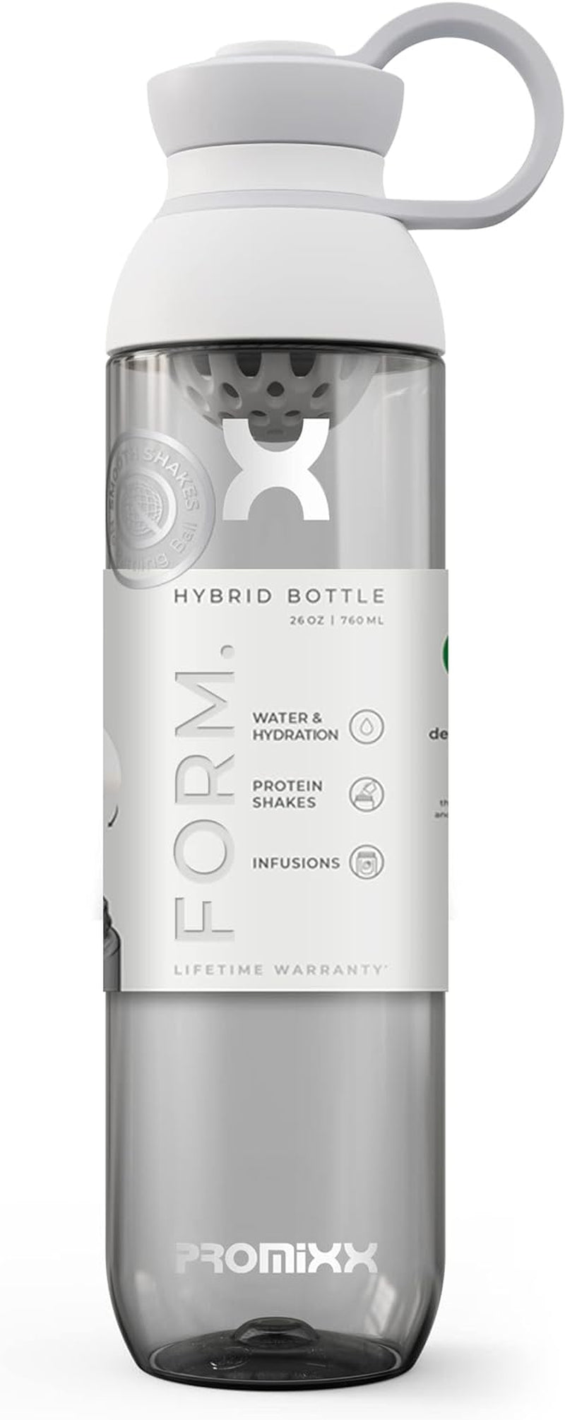 FORM Water Bottle - Premium Large Water Bottles for Shakes Infusions and Hydration - Lifetime Durability, Leakproof Sports Water Bottle BPA Free - 26Oz (White)