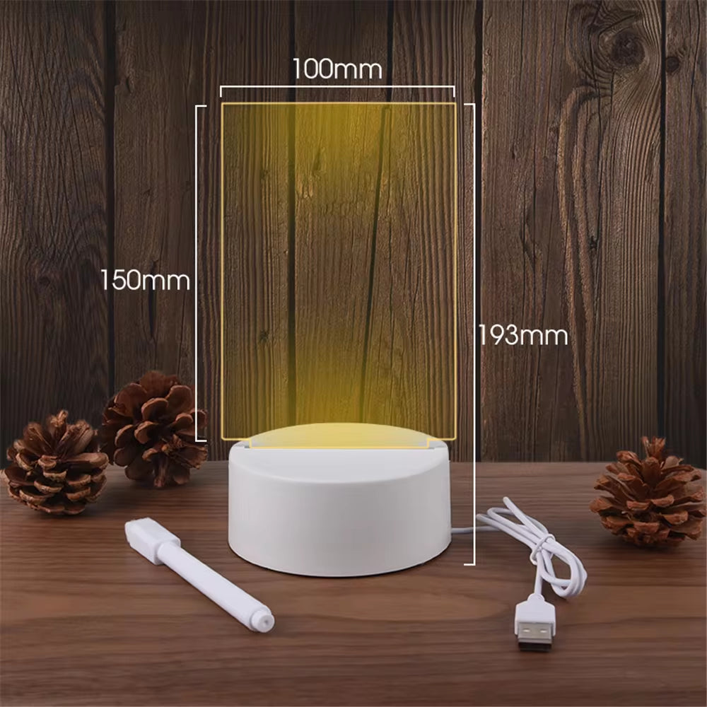 Transparent Luminous LED Night Light, USB Acrylic Message Board, Erasable Write Board Calendar, Desktop Ornament for Home and Office