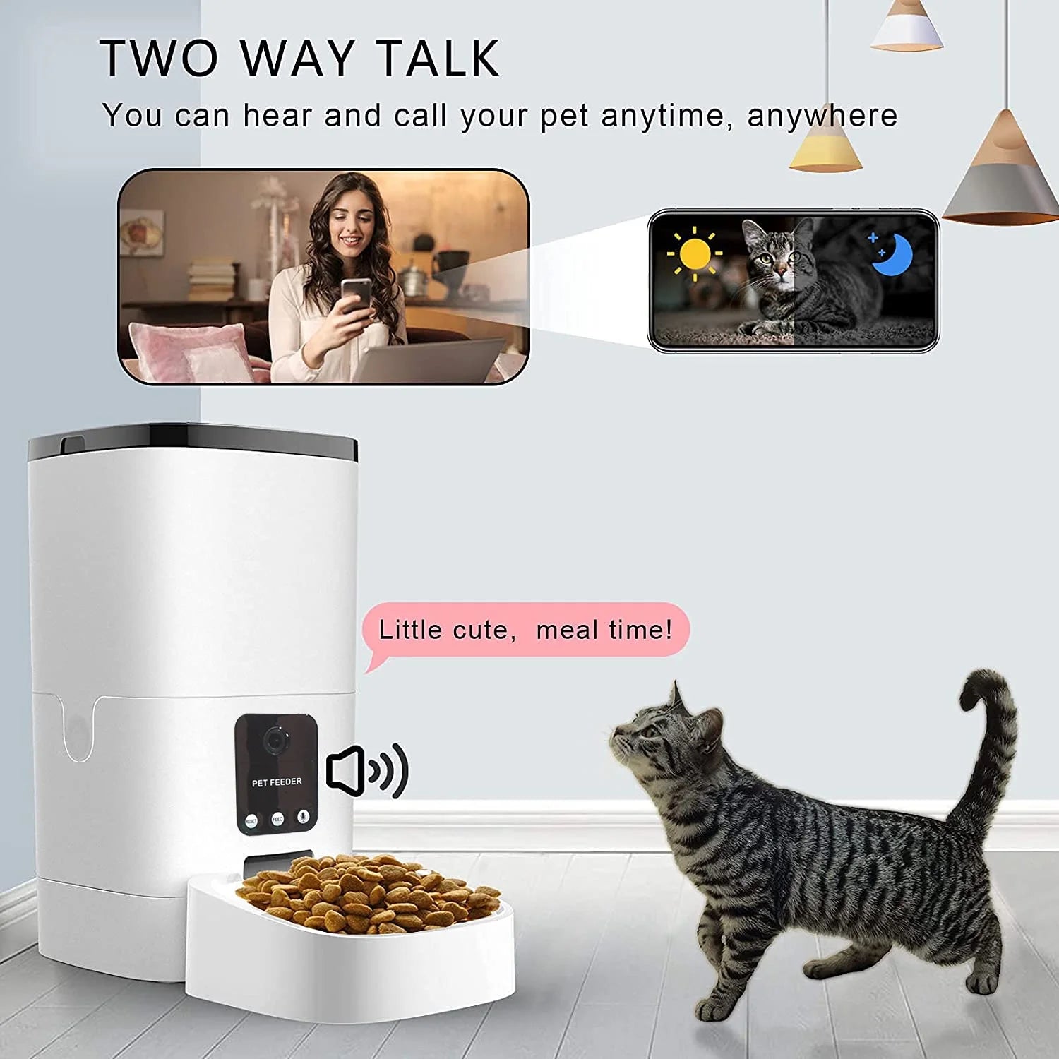 6L Automatic Pet Feeder for Cats & Dogs with 1080P Camera, App Control, Voice Recorder, Timed Feeder, Dual Power Supply, WiFi Food Dispenser