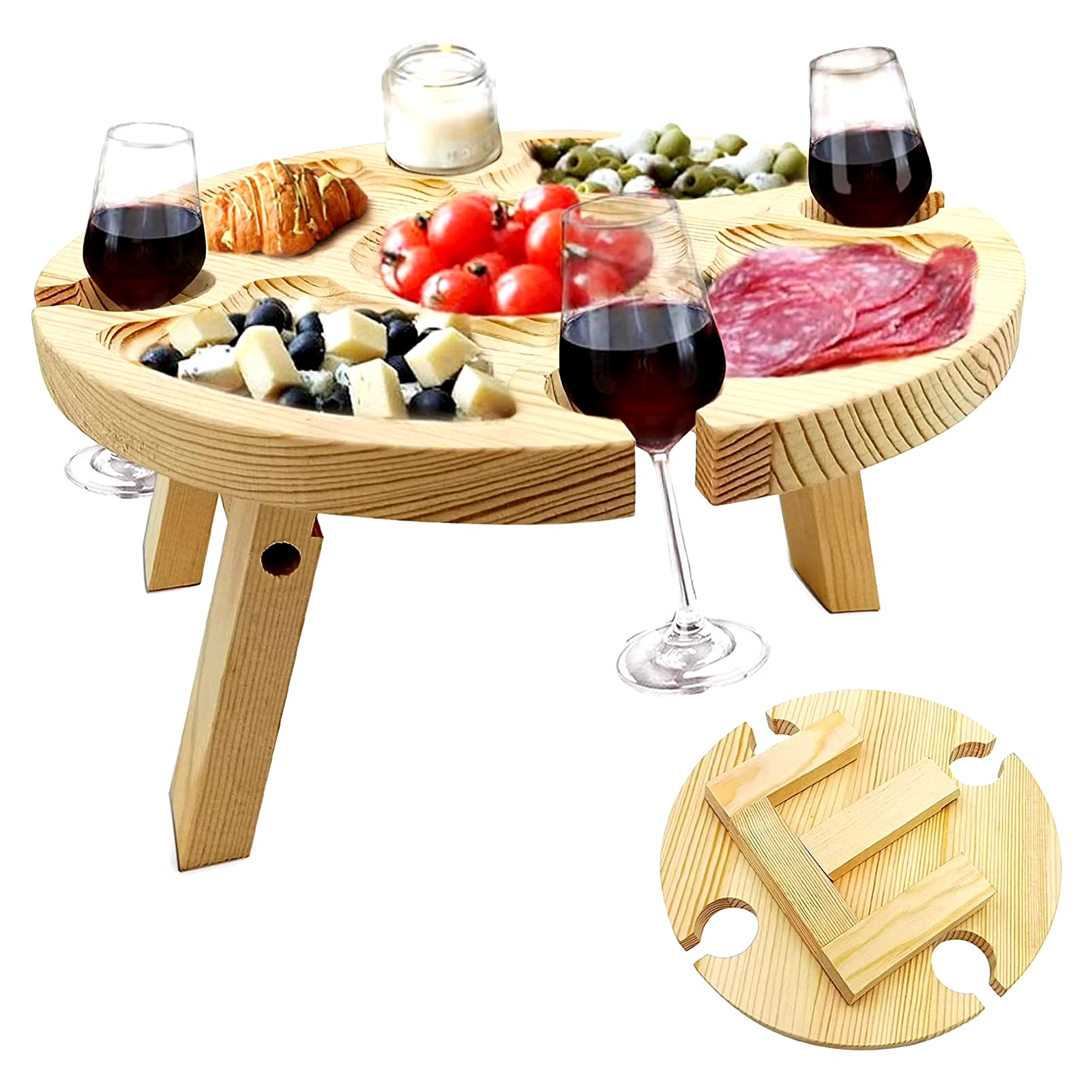 Folding Wine Table – Portable Wooden Picnic Table with Wine Rack, Easy to Carry for Outdoor Adventures