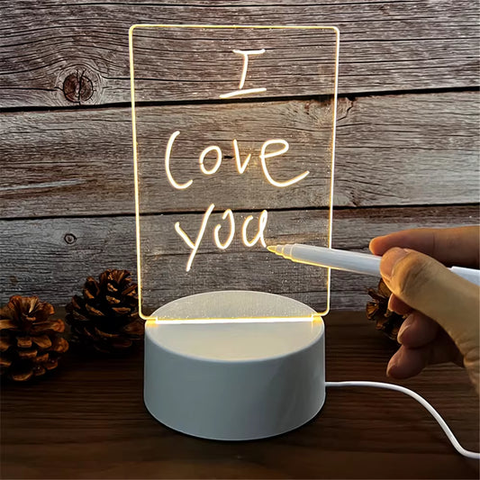 Transparent Luminous LED Night Light, USB Acrylic Message Board, Erasable Write Board Calendar, Desktop Ornament for Home and Office