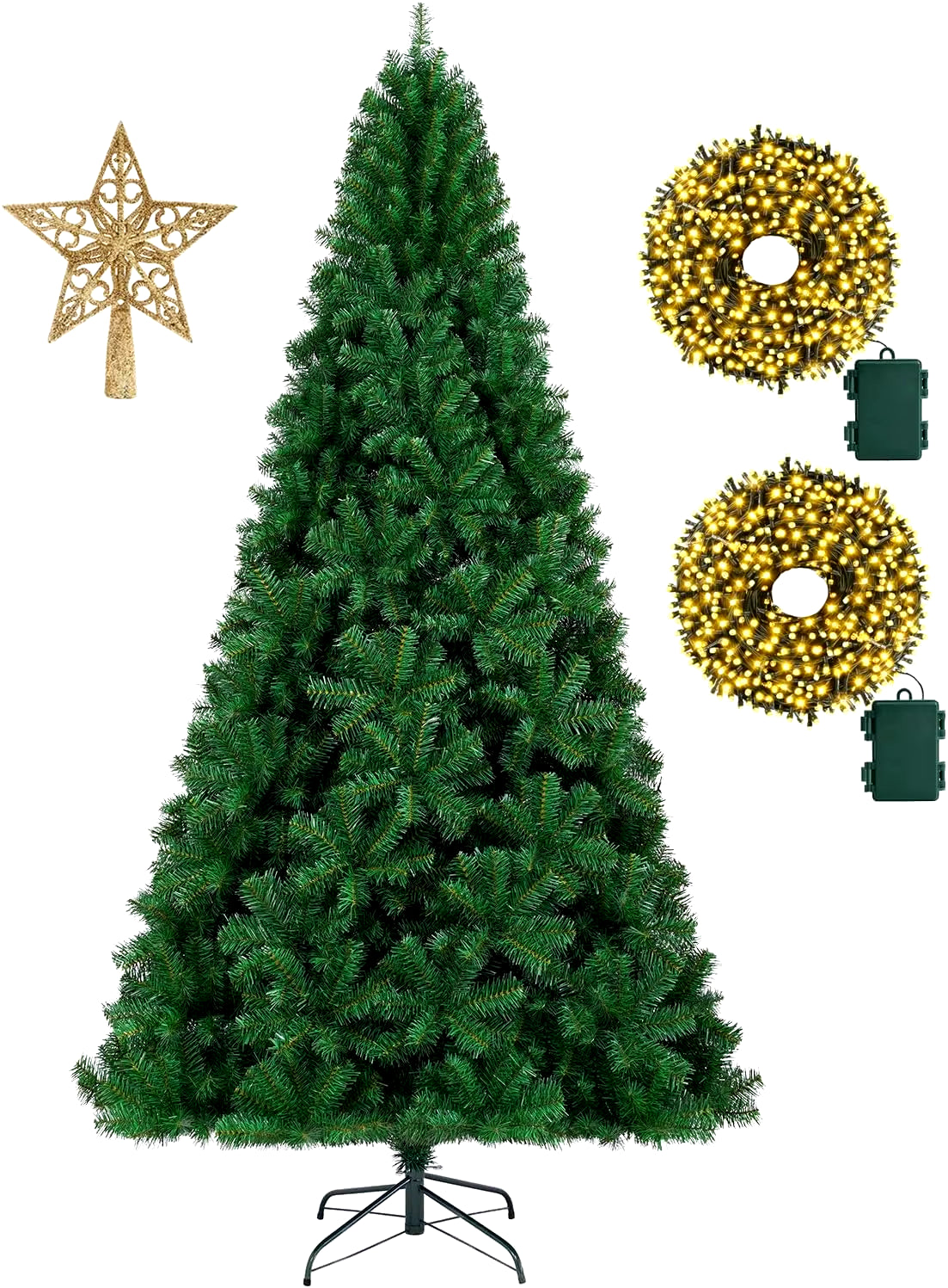 7.5Ft Black Christmas Tree, 1,450 Tips, Treetop Star, 300 LED String Lights, Pencil Christmas Tree for Holiday Decorations