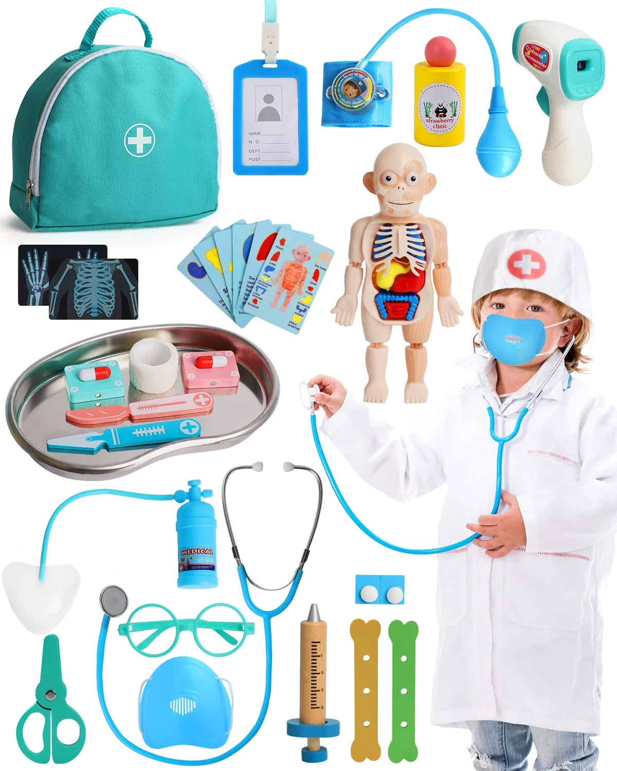 Realistic Doctor Kit for Kids – 36PCS Wooden Doctor Pretend Playset for Imaginative Play