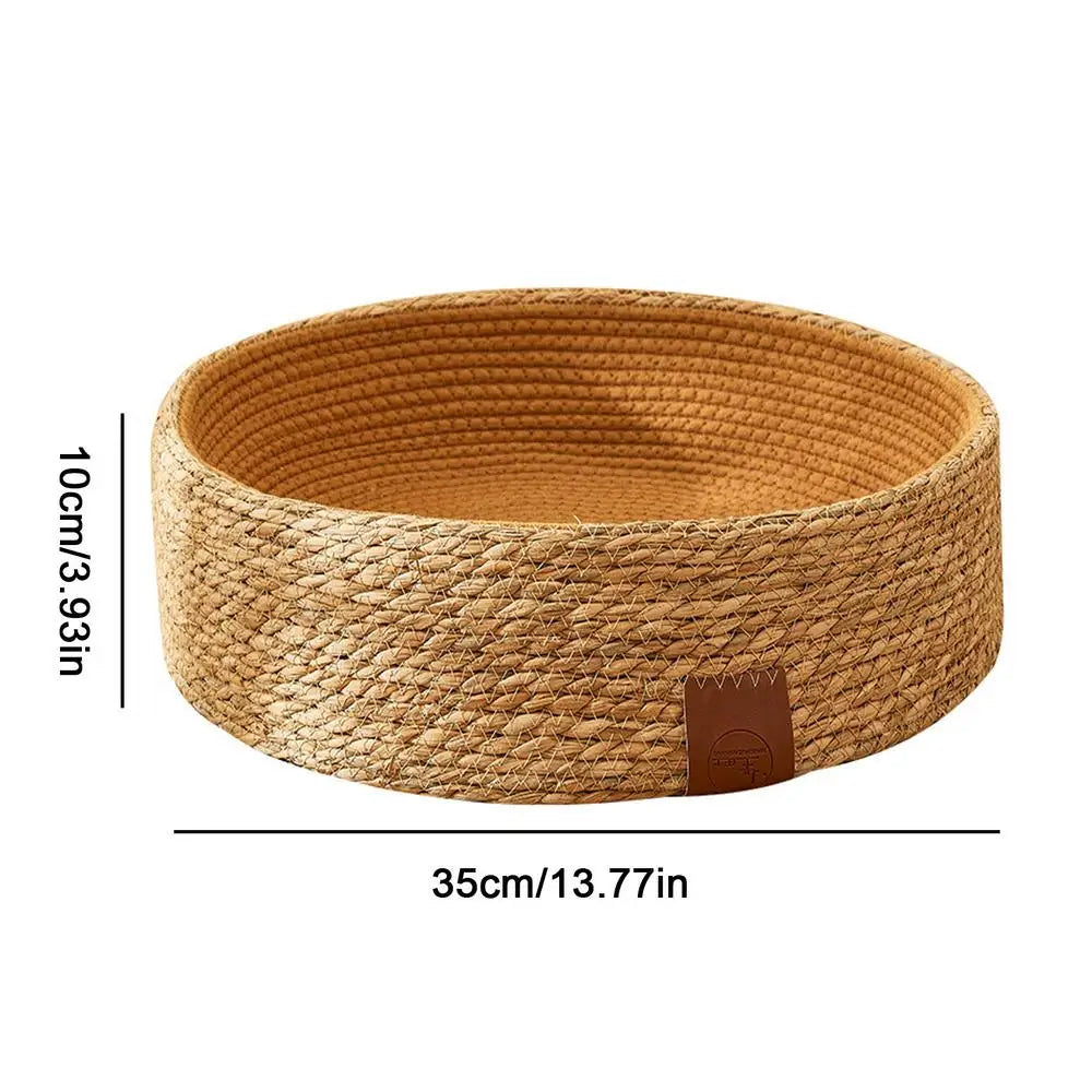 PE Rattan Woven Cat Bed Lounger Wicker Dog Bed Cat Scratching Board Cozy Kitten Nest Pet Furniture for Cat Scratching Rabbits