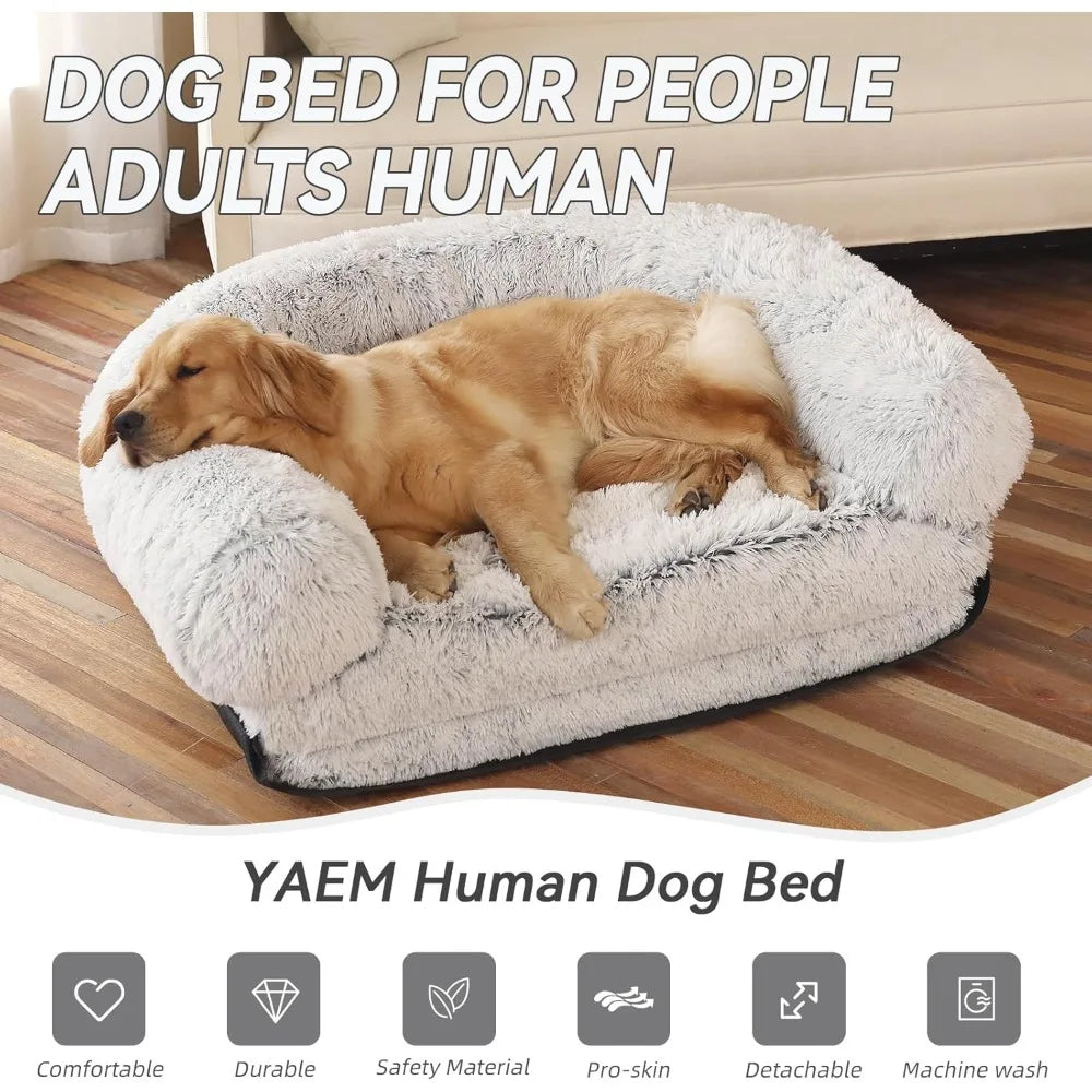 Human Dog Bed | 74"X43"X9" Plush Foldable Washable Bed for Large Dogs & Humans | Cozy Napping Lounger