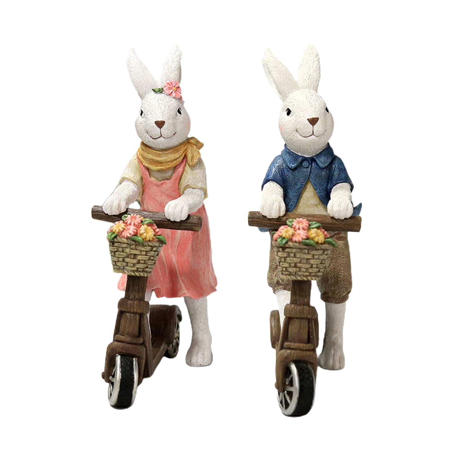 Easter Bunny Scooter Figurine - Retro Rabbit Couple Resin Craft, Rustic Spring Decoration for Tabletop, Safe and Durable