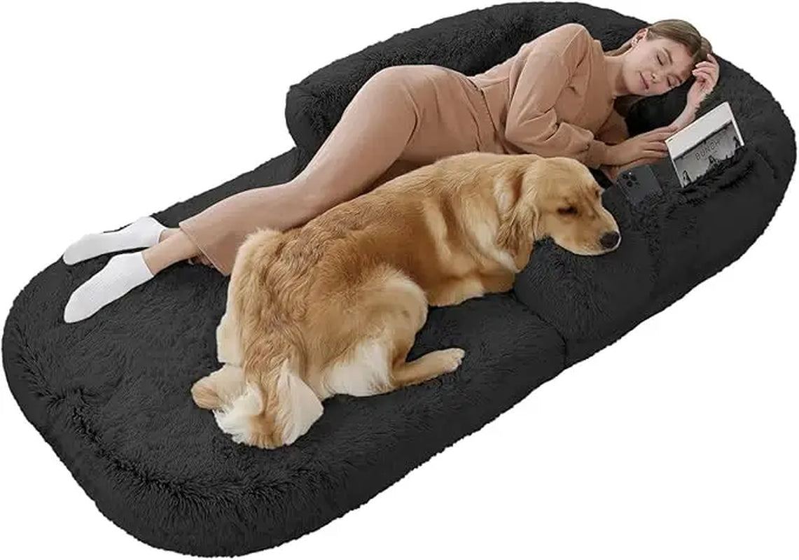 Human Dog Bed | 74"X43"X9" Plush Foldable Washable Bed for Large Dogs & Humans | Cozy Napping Lounger