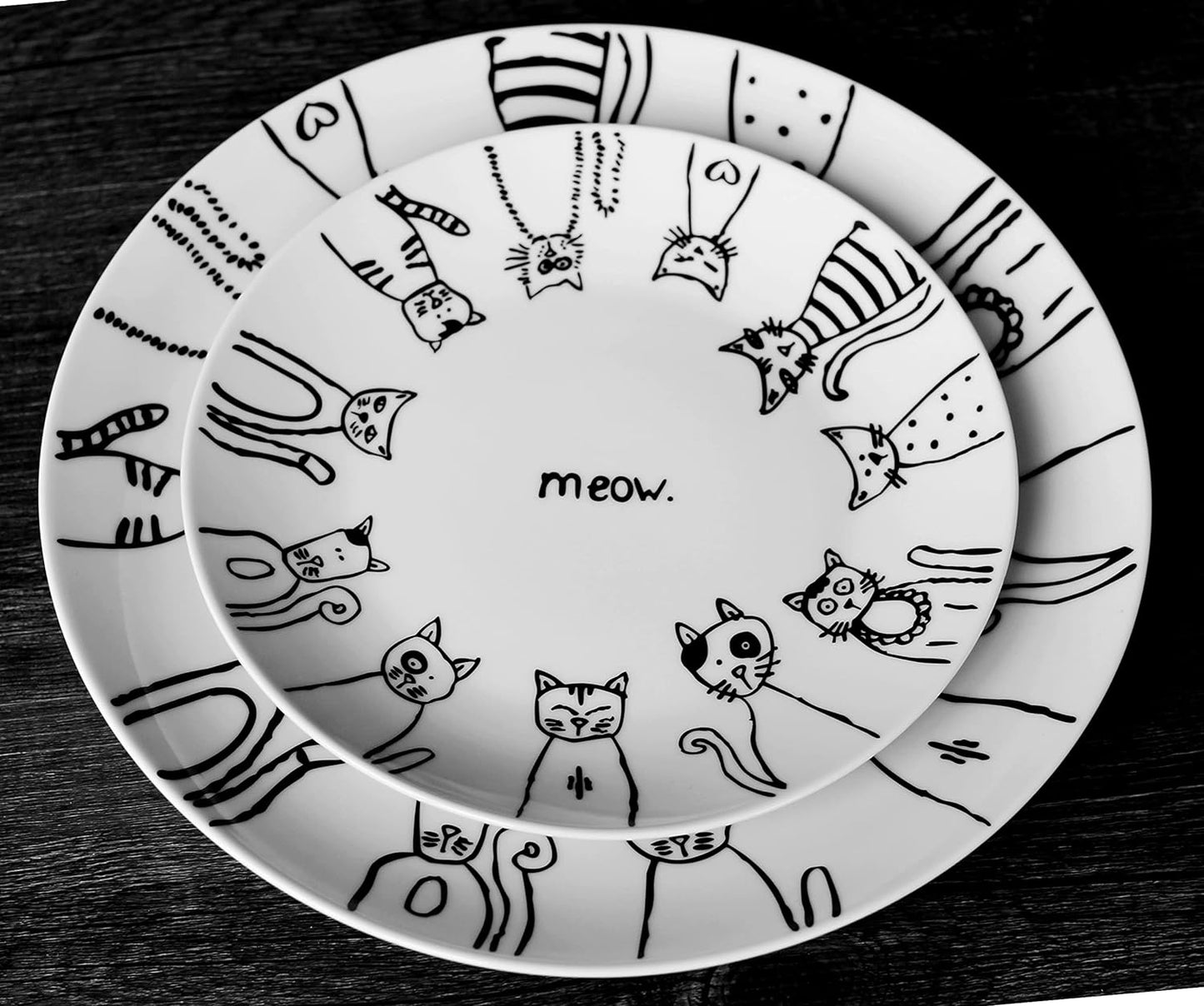 Cartoon Cat Porcelain 8-Inch Salad Plate Set/Dessert Plate Set,Set of 4