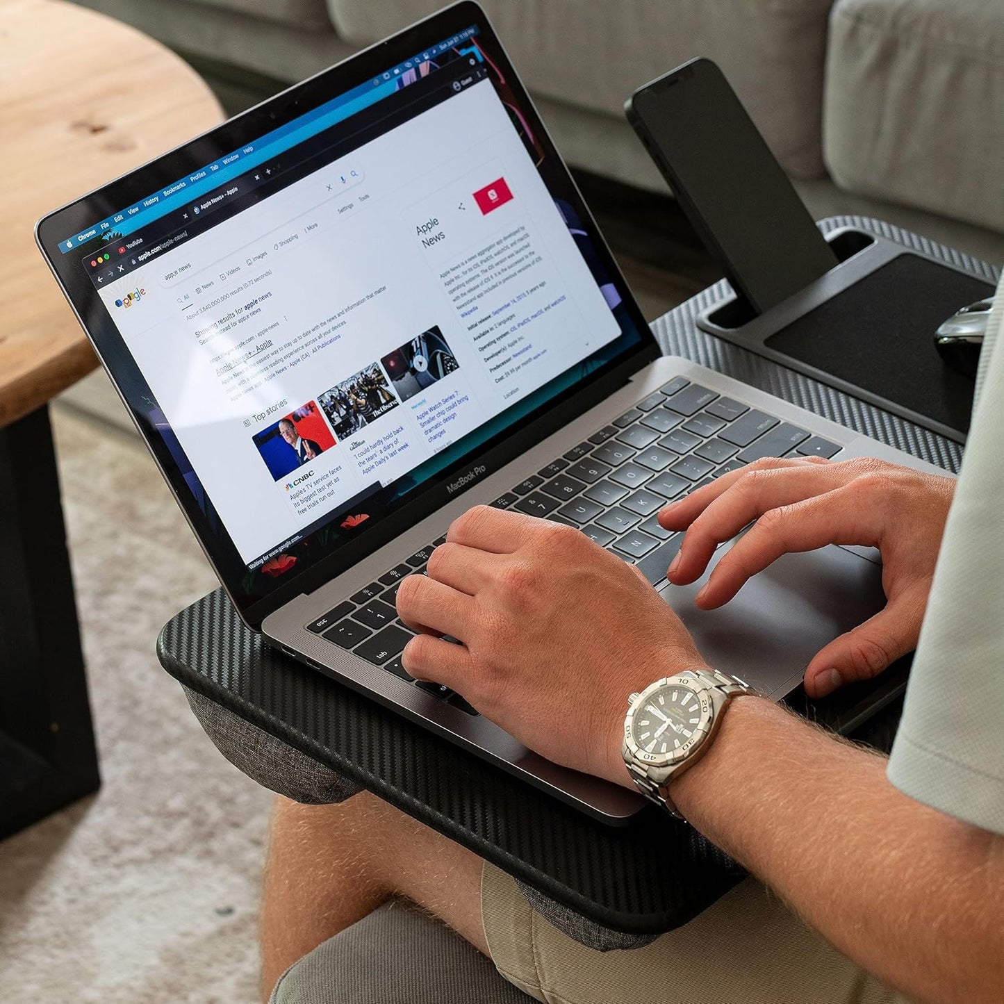 Home Office Lap Desk with Device Ledge, Mouse Pad, and Phone Holder - Black Carbon - Fits up to 15.6 Inch Laptops - Style No. 91588