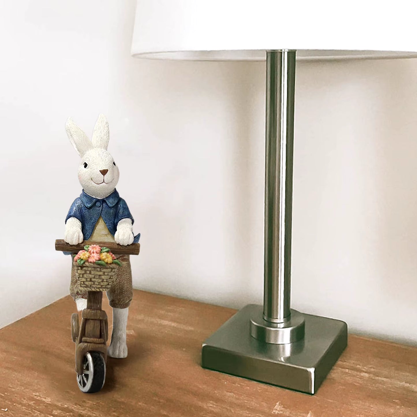 Easter Bunny Scooter Figurine - Retro Rabbit Couple Resin Craft, Rustic Spring Decoration for Tabletop, Safe and Durable