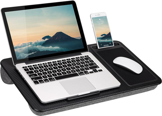 Home Office Lap Desk with Device Ledge, Mouse Pad, and Phone Holder - Black Carbon - Fits up to 15.6 Inch Laptops - Style No. 91588