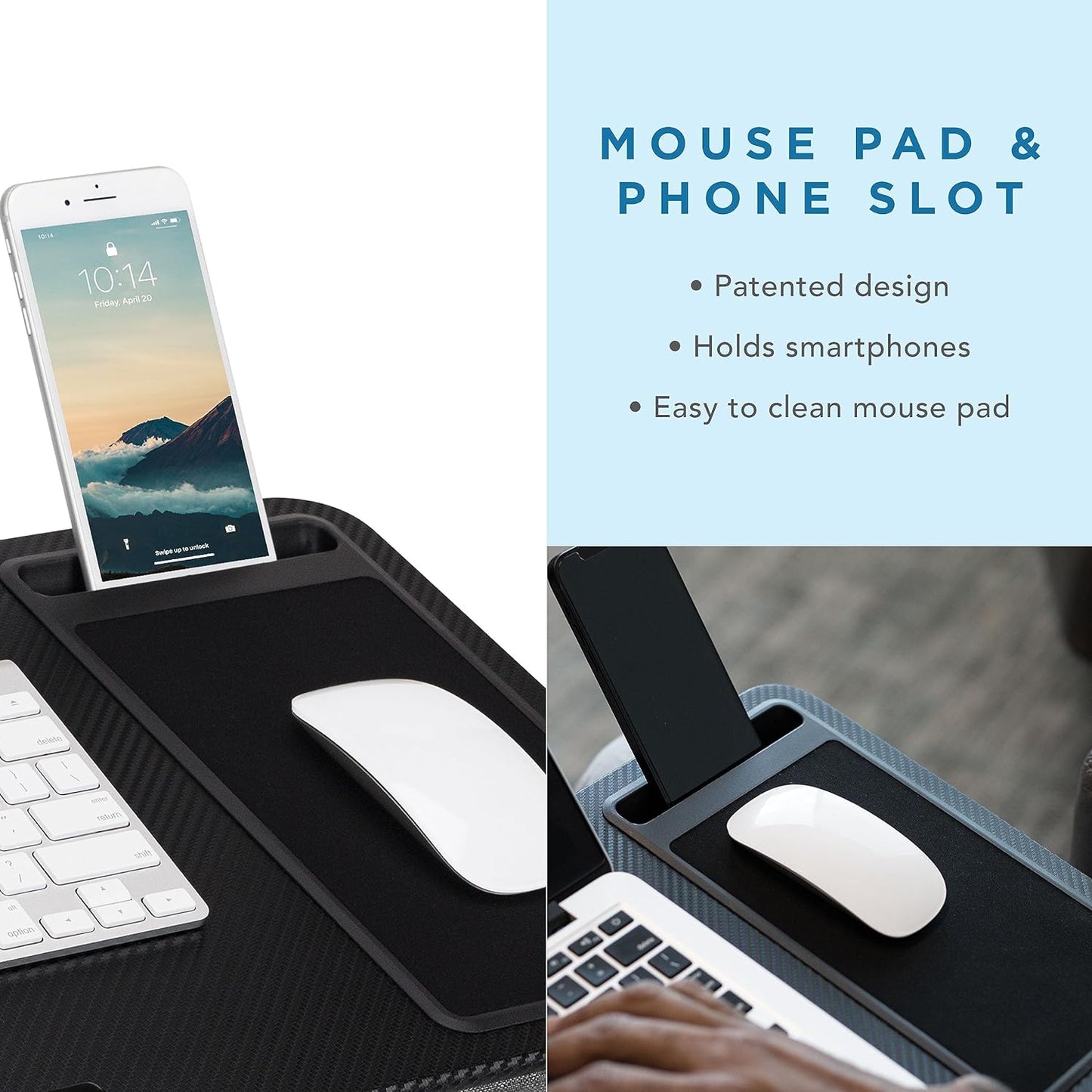 Home Office Lap Desk with Device Ledge, Mouse Pad, and Phone Holder - Black Carbon - Fits up to 15.6 Inch Laptops - Style No. 91588