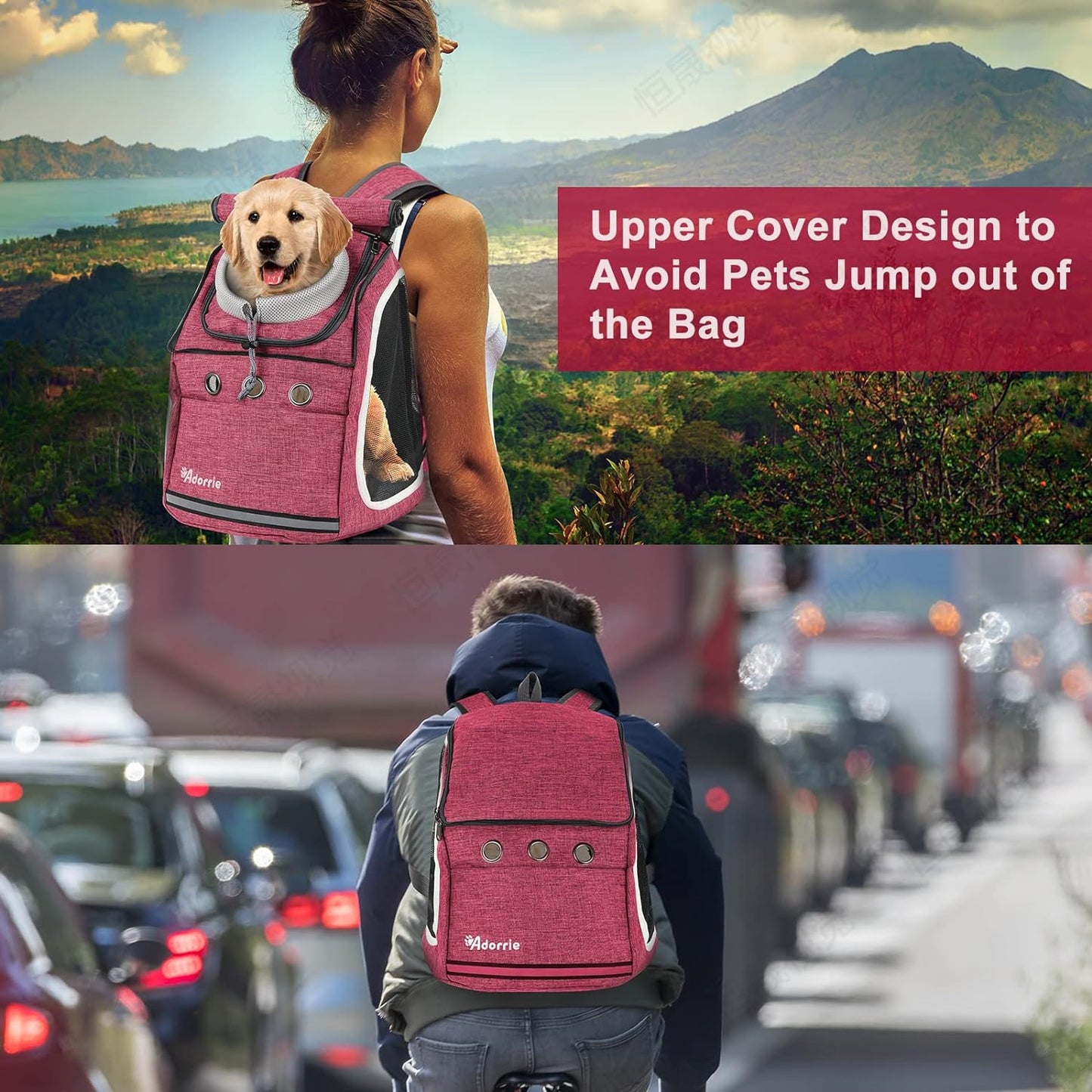 Dog Cat Backpack Carrier for Small Dogs and Cats, Safer Multifunctional Pet Backpack Carrier for Hiking, Walking, Traveling, Outdoor Activities (Pink)…