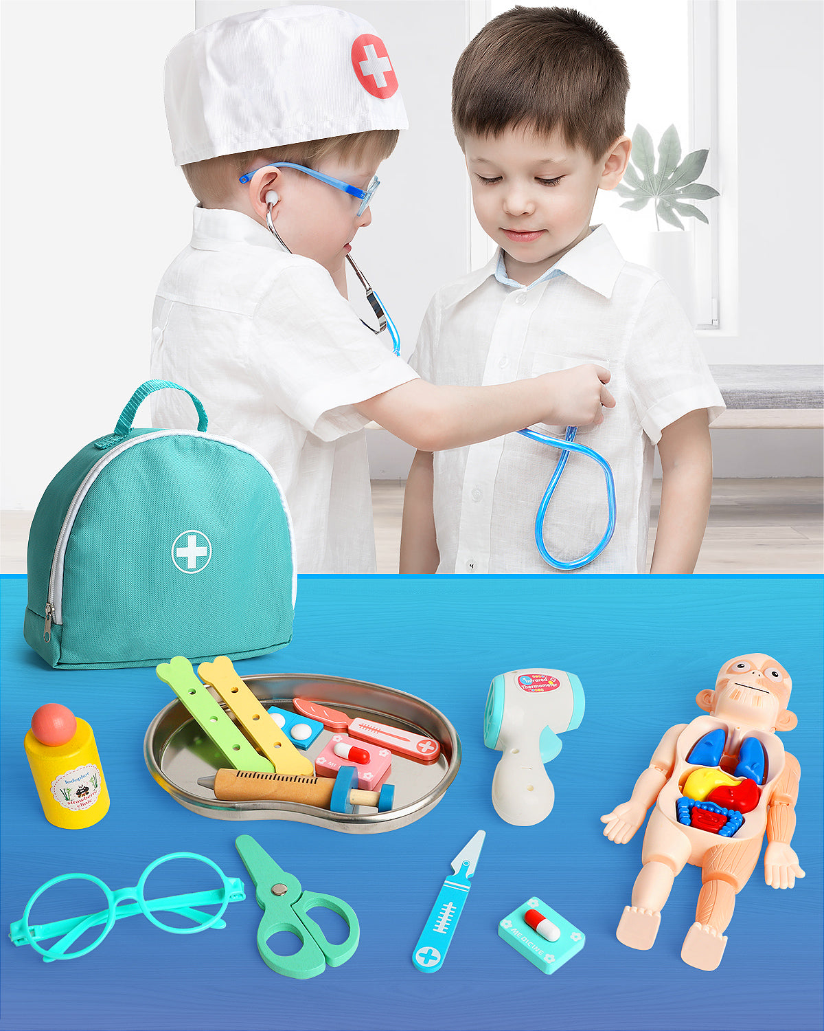 Realistic Doctor Kit for Kids – 36PCS Wooden Doctor Pretend Playset for Imaginative Play