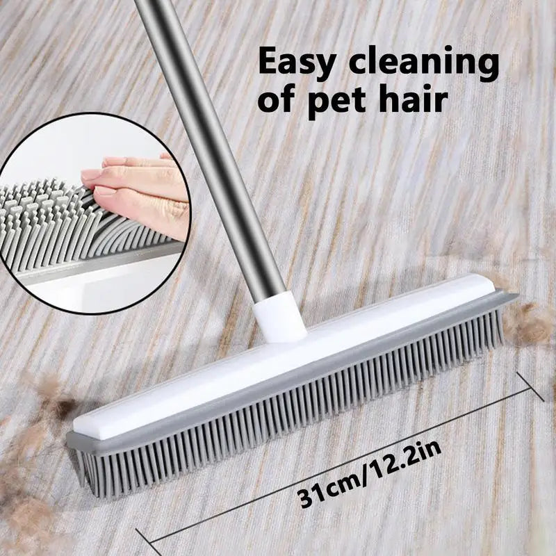 Pet Hair Rubber Broom Floor Brush with Built-in Squeegee – Dog Hair Remover for Carpet and All Surfaces