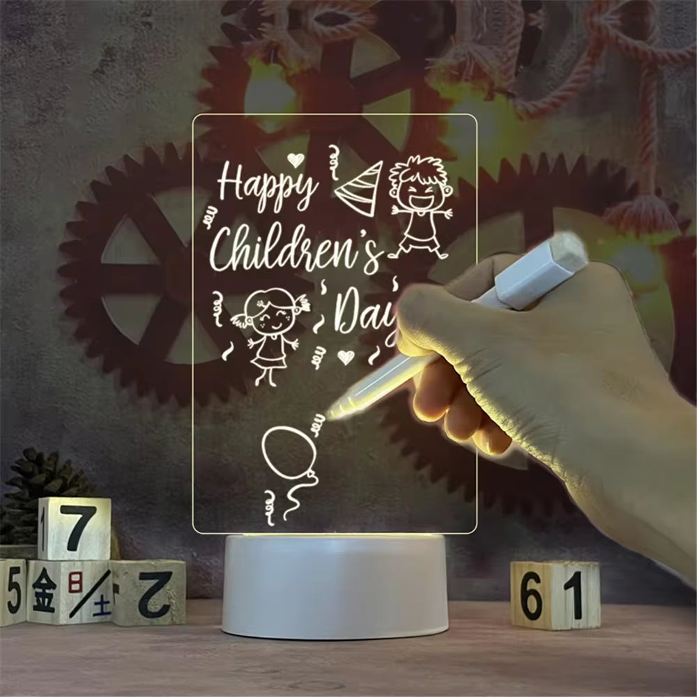 Transparent Luminous LED Night Light, USB Acrylic Message Board, Erasable Write Board Calendar, Desktop Ornament for Home and Office