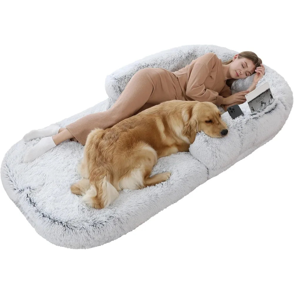 Human Dog Bed | 74"X43"X9" Plush Foldable Washable Bed for Large Dogs & Humans | Cozy Napping Lounger