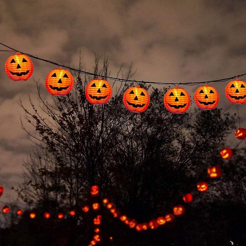 Halloween Pumpkin Lantern String Lights, 8.5Ft Halloween Orange String Lights with 10 Mini Jack-O- Lanterns Pumpkins, Plug in Outdoor Orange Pumpkin Lantern Lights for Halloween Party Decor