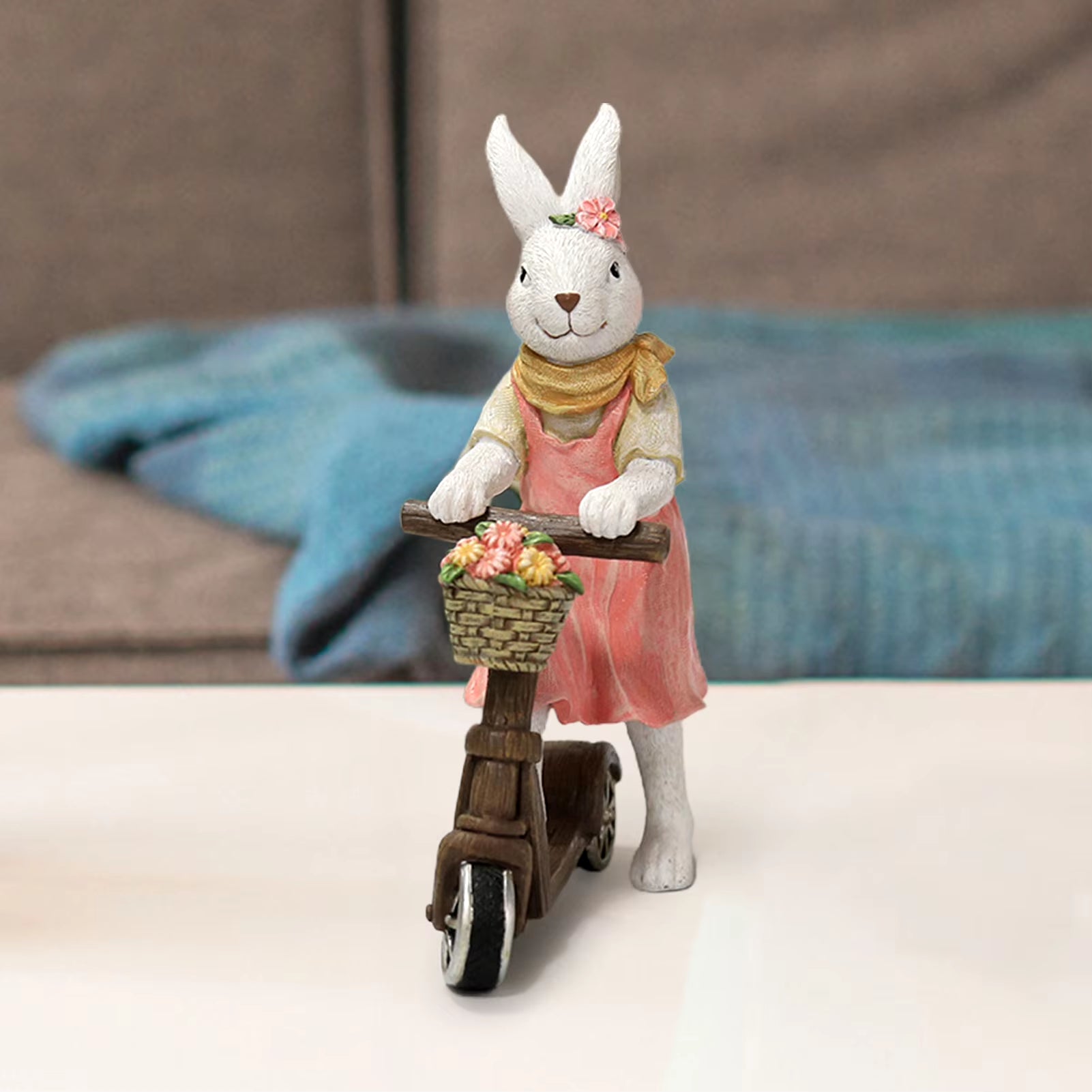 Easter Bunny Scooter Figurine - Retro Rabbit Couple Resin Craft, Rustic Spring Decoration for Tabletop, Safe and Durable